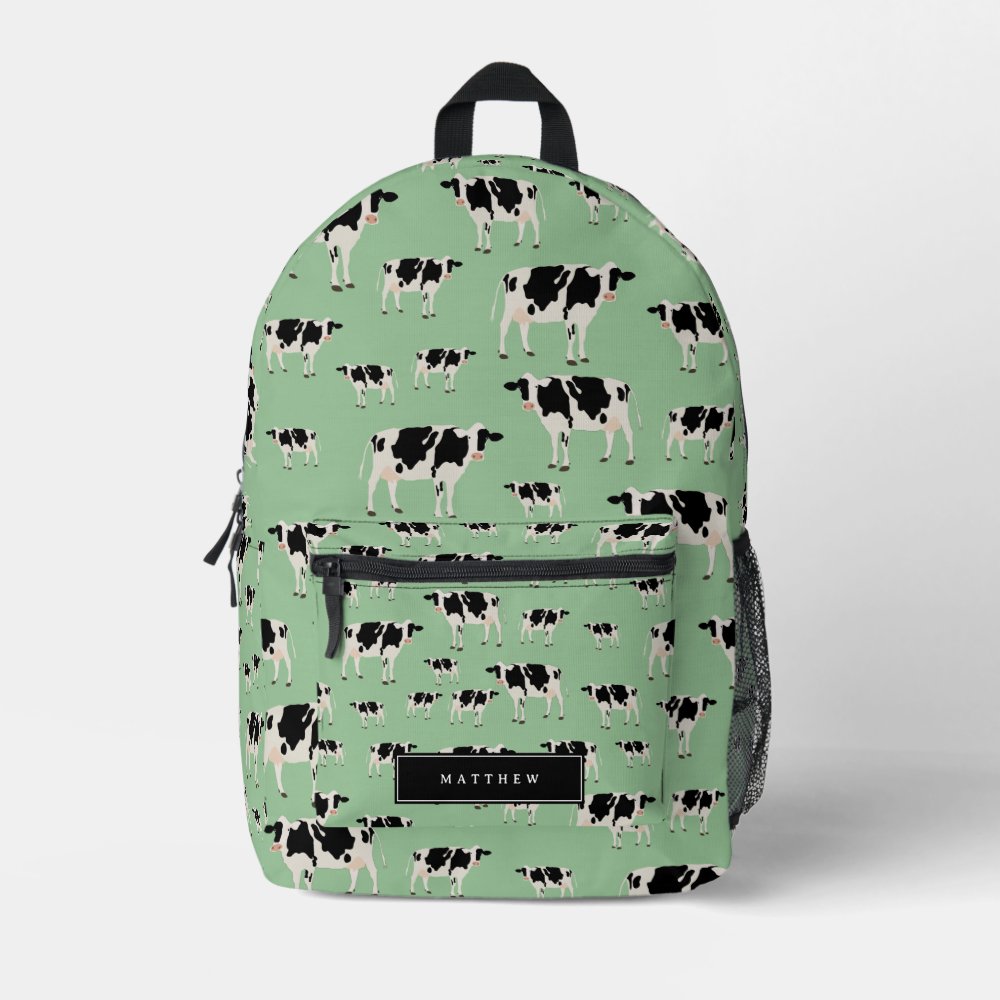 Cow Farm Animal Pattern Custom Name School Printed Backpack