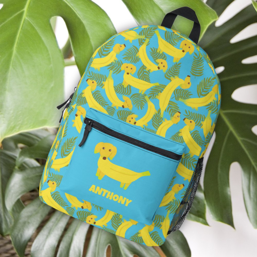 Tropical Banana Dogs Cute Patterned Custom Name Kids Printed Backpack