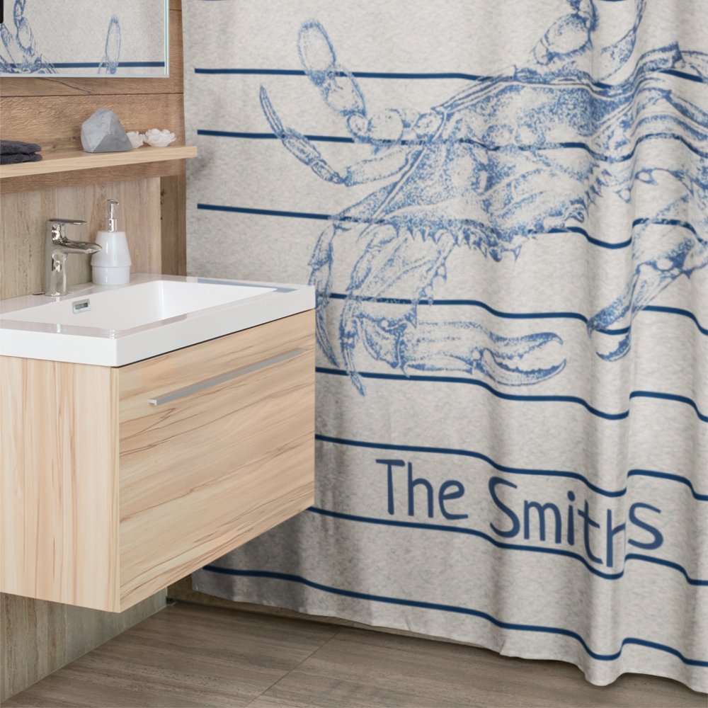 Large Blue Crab Crustacean Illustration Customizable Text Shower Curtain