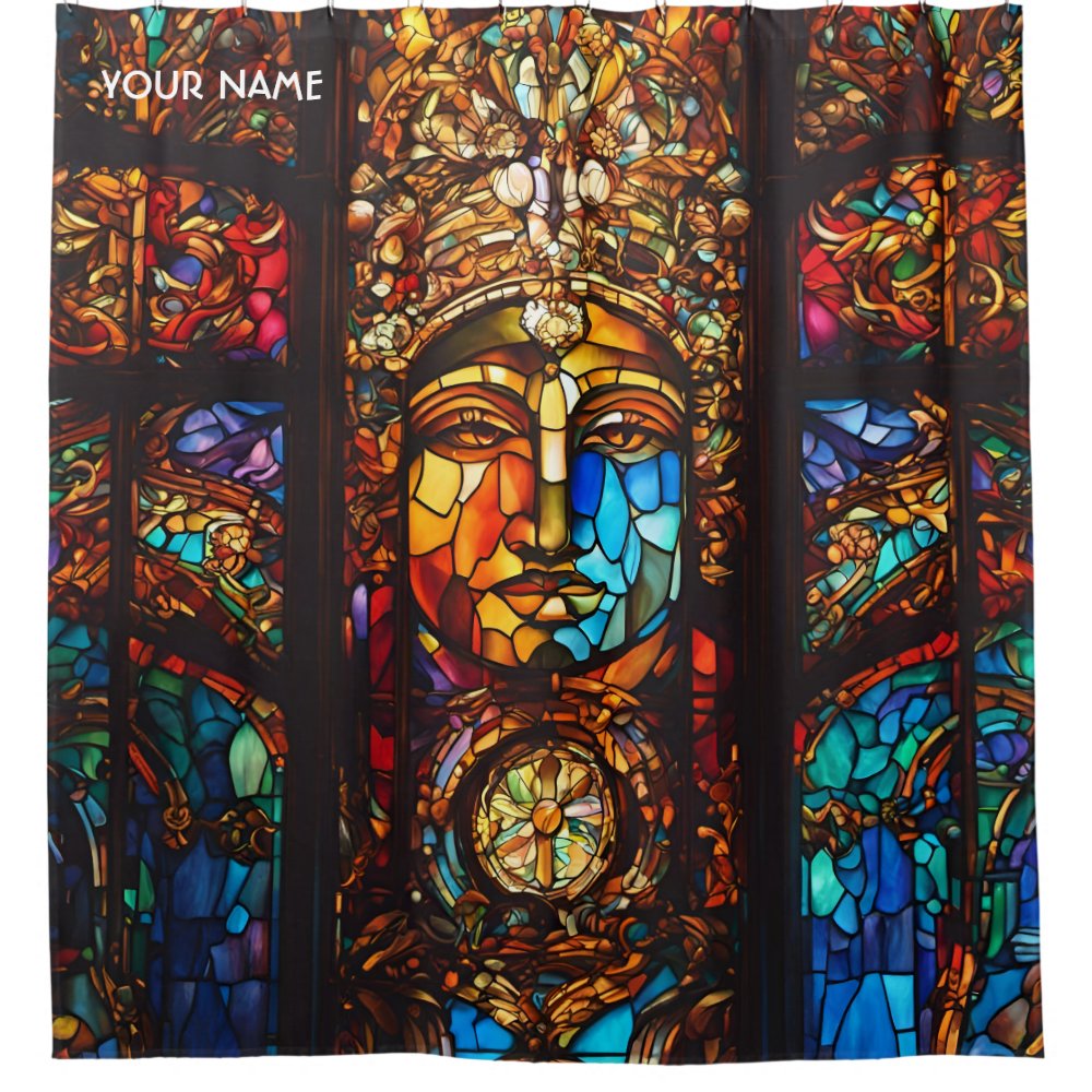 Fantasy Cute Stained Glass Window Customizable Text Shower Curtain