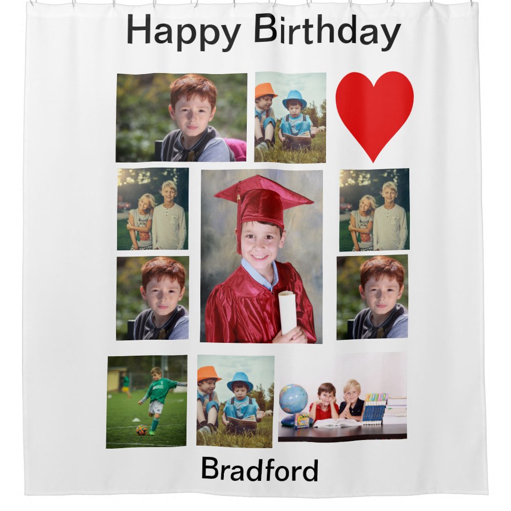 Personalized Modern Birthday Upload Photo Collage Shower Curtain