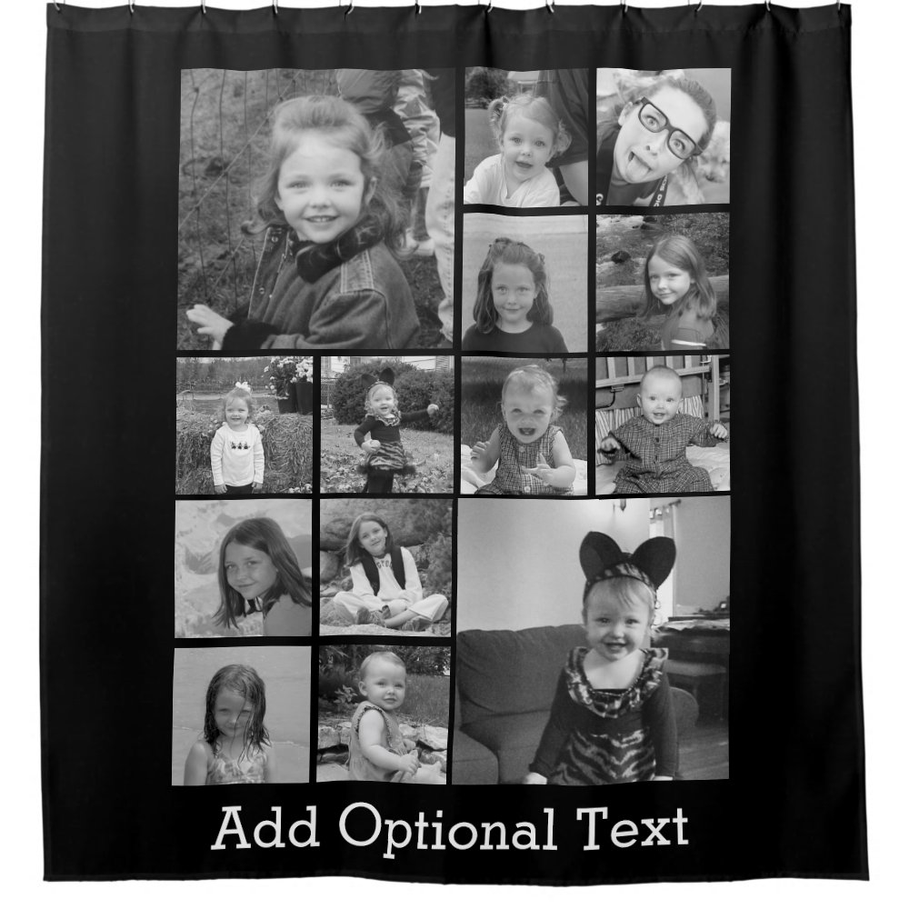 Custom Photo Instagram Collage Black Background Shower Curtain
