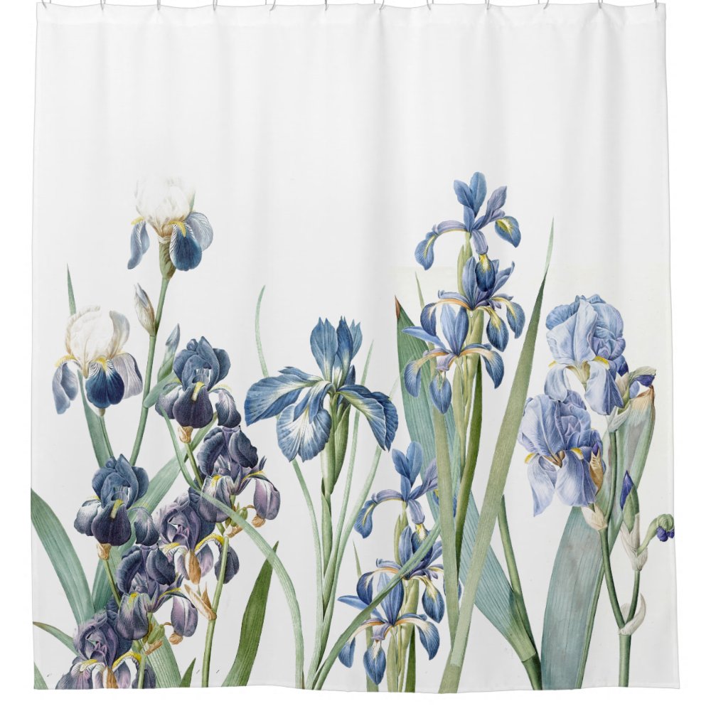 Botanical Blue Iris Flowers Floral Garden Customizable Shower Curtain