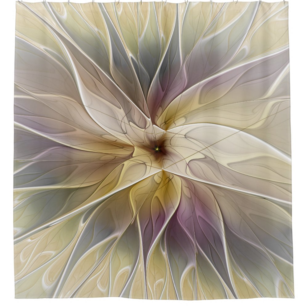 Floral Fantasy Gold Aubergine Abstract Fractal Art Customizable Shower Curtain