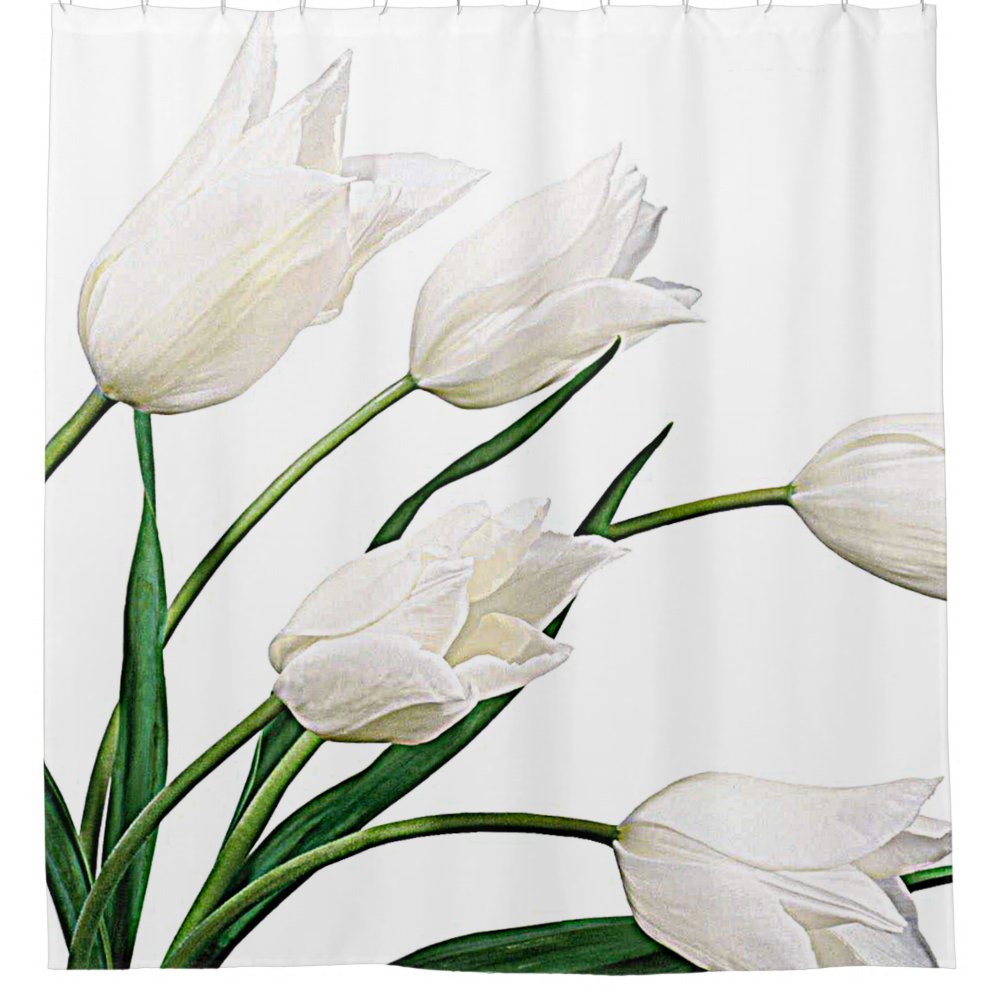 Pretty Elegant White Dutch Tulips Flowers Shower Curtain
