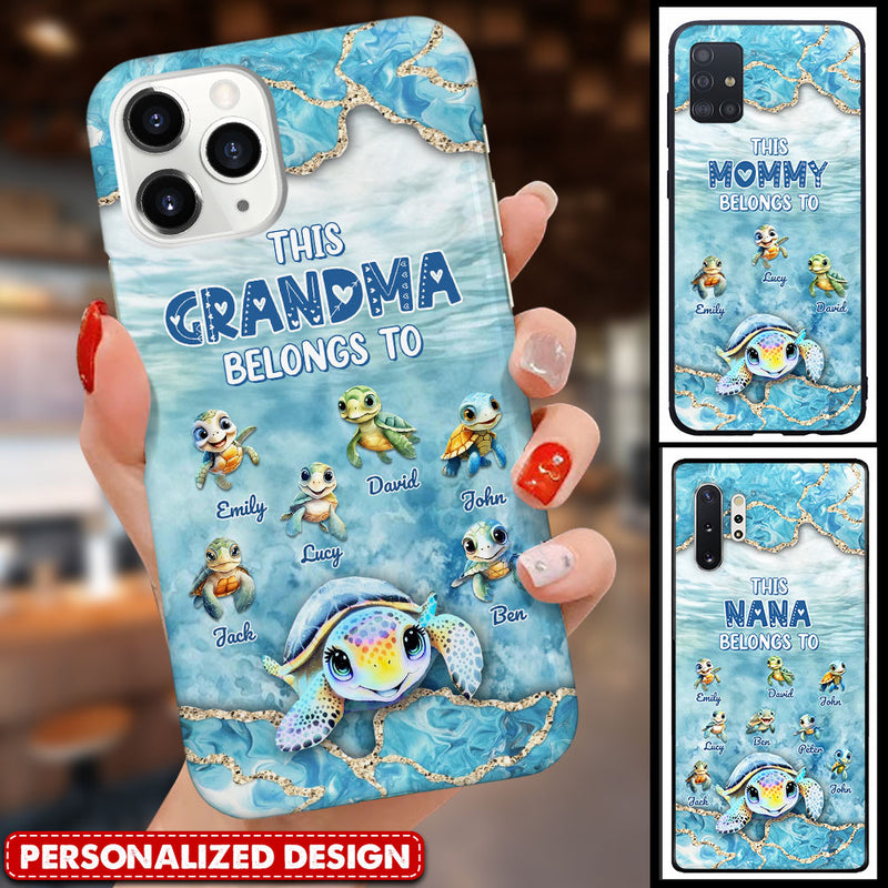This Grandma Turtle Belongs To Grandkids Beneath Ocean Background Personalized Phone Case