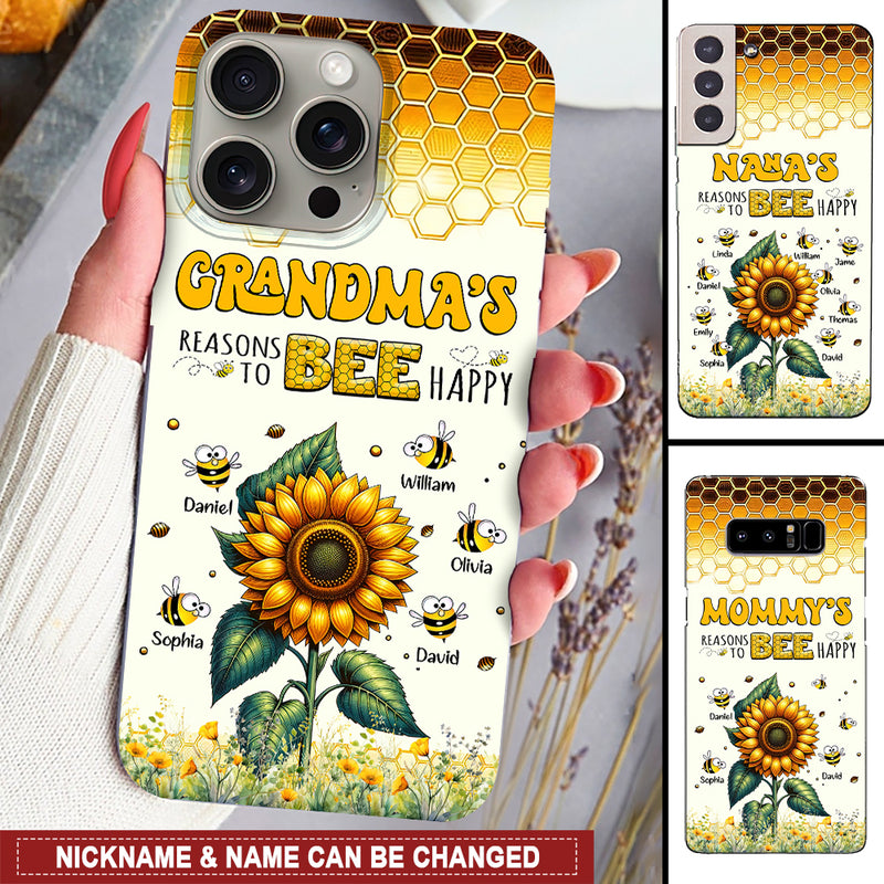 Sunflower Grandma Auntie Mom's Reasons To Bee Happy Personalized Phone Case