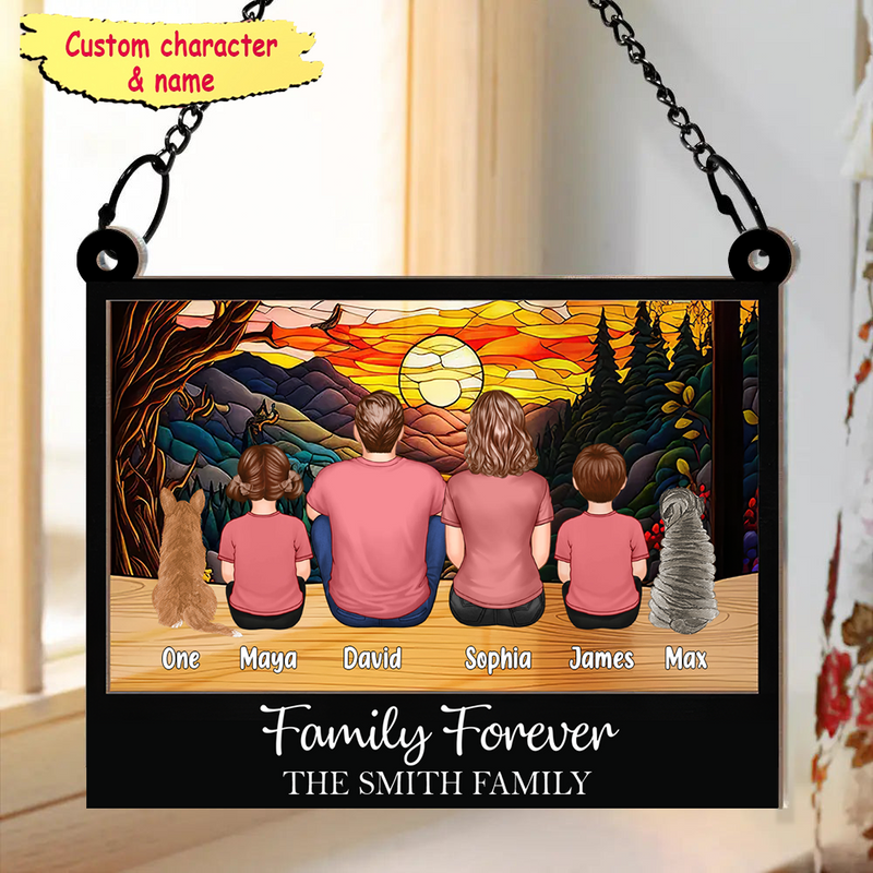 Family Sitting Gift For Husband, Wife, Dad, Mom Personalized Window Hanging Suncatcher Ornament