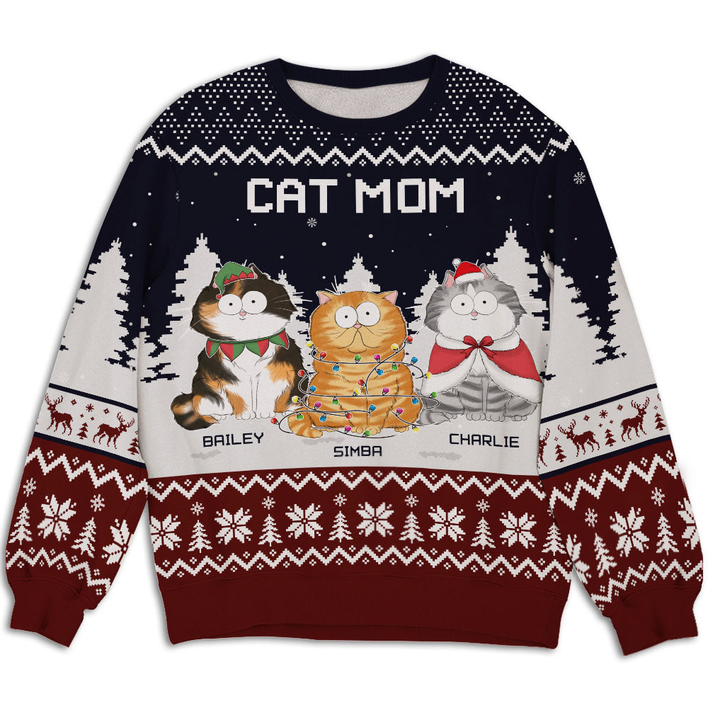 Funny Cat Dad Personalized Custom Pet Christmas Ugly Sweatshirt