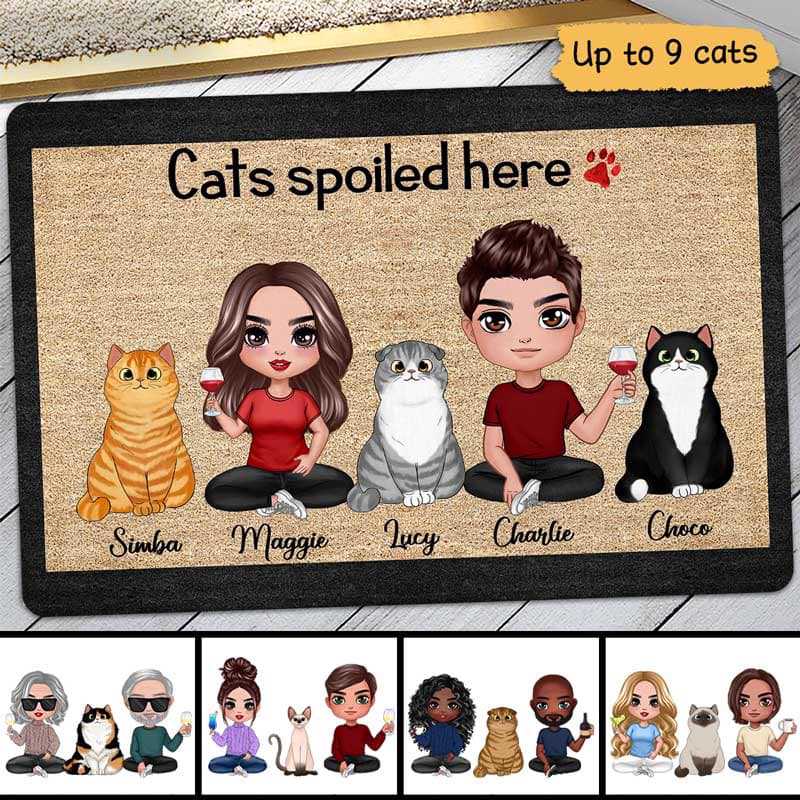 Cats Spoiled Here Custom Pets Lover House Personalized Doormat