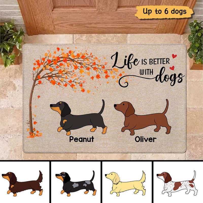 Dachshund Under Tree Funny Custom Pets Lover House Personalized Doormat