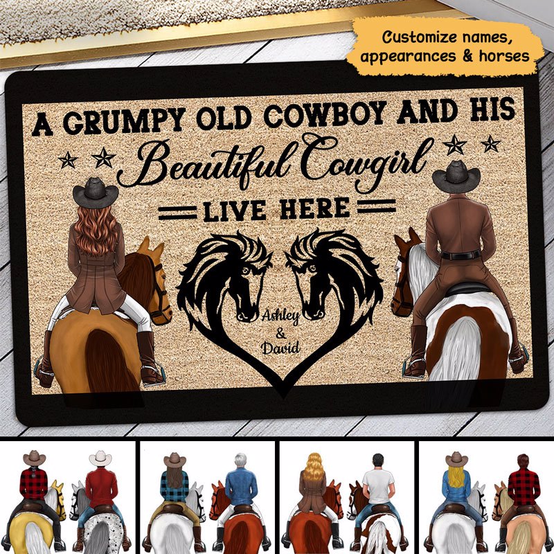 Horse Riding Couple Live Here Custom Horses Lover Personalized Doormat