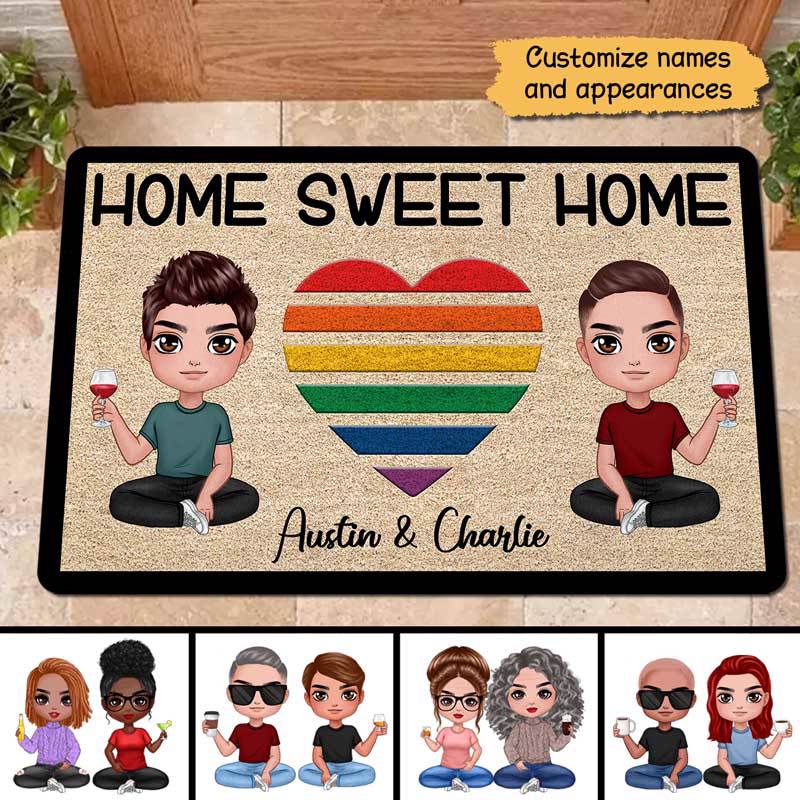 Home Sweet Home Lgbt Couple Custom Personalized Doormat