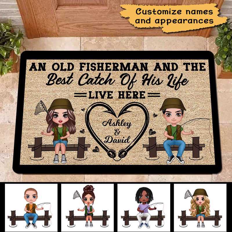 Doll Couple Fishing Custom Personalized Doormat