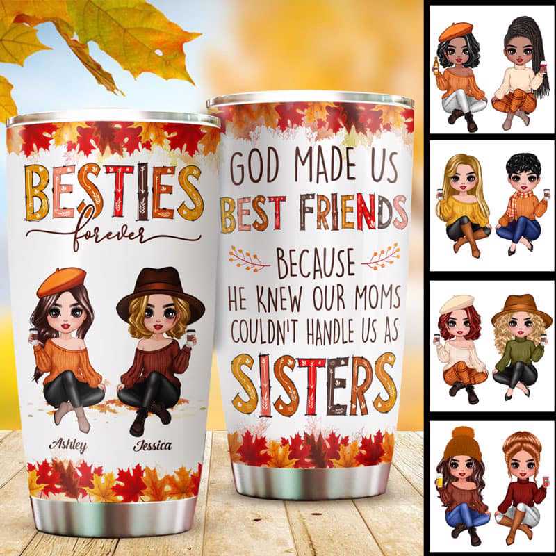 Fall Season Pretty Doll Besties Custom Bff Gift Personalized Stainless Steel Tumbler