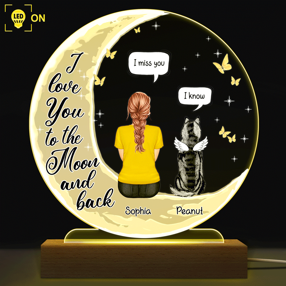 I Miss You Memorial Pet Gift For Pet Loss Owners Custom 3D Led Shaped Plaque Light Bases