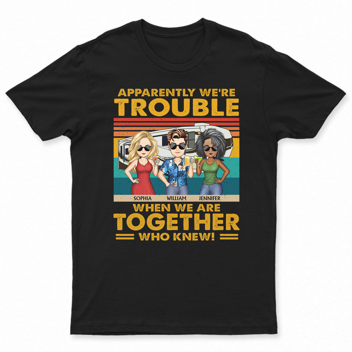 Vintage Camping Tee: 'we're Trouble Together' - Unisex Personalized Shirt