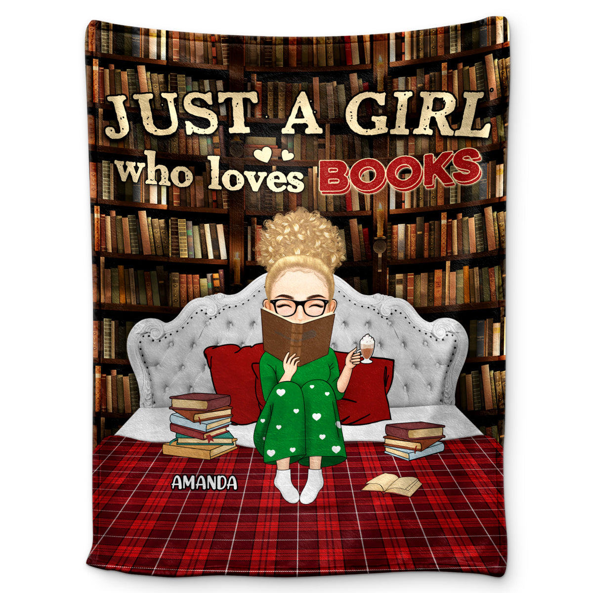 Just A Girl Who Loves Books Bed Sitting Custom Book Lover Gift Personalized Fleece Blanket