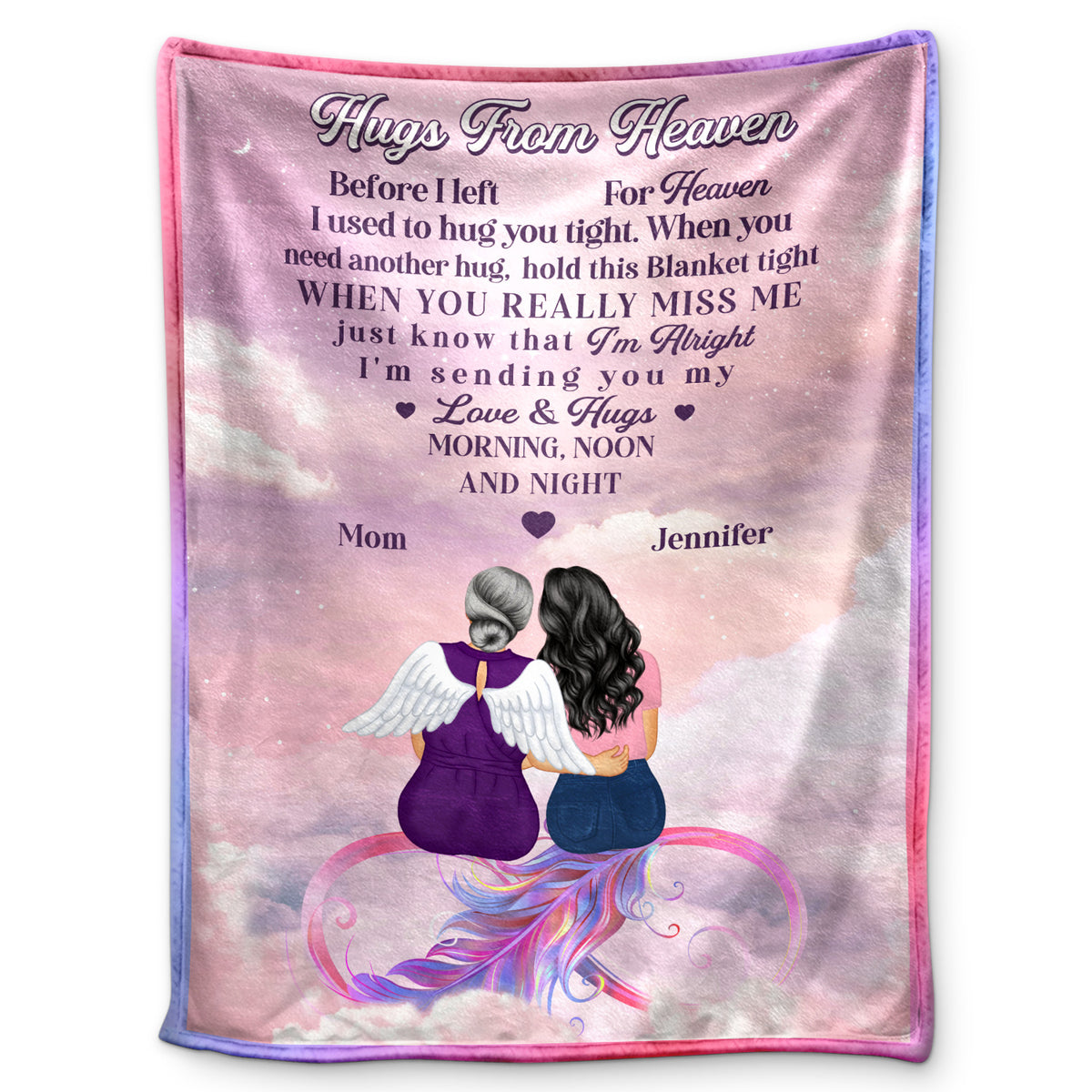 Mother Daughter Hugs From Heaven Custom Memorial Gift Personalized Fleece Blanket