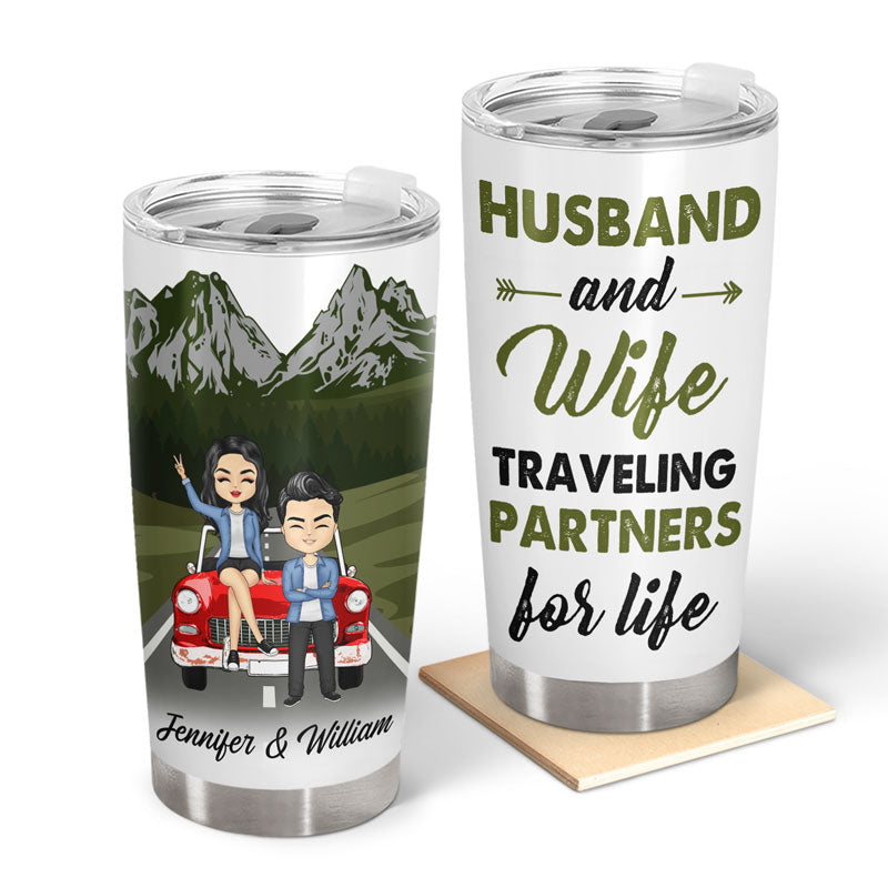 Chibi Couple Traveling Partners For Life Couple Personalized Stainless Steel Tumbler