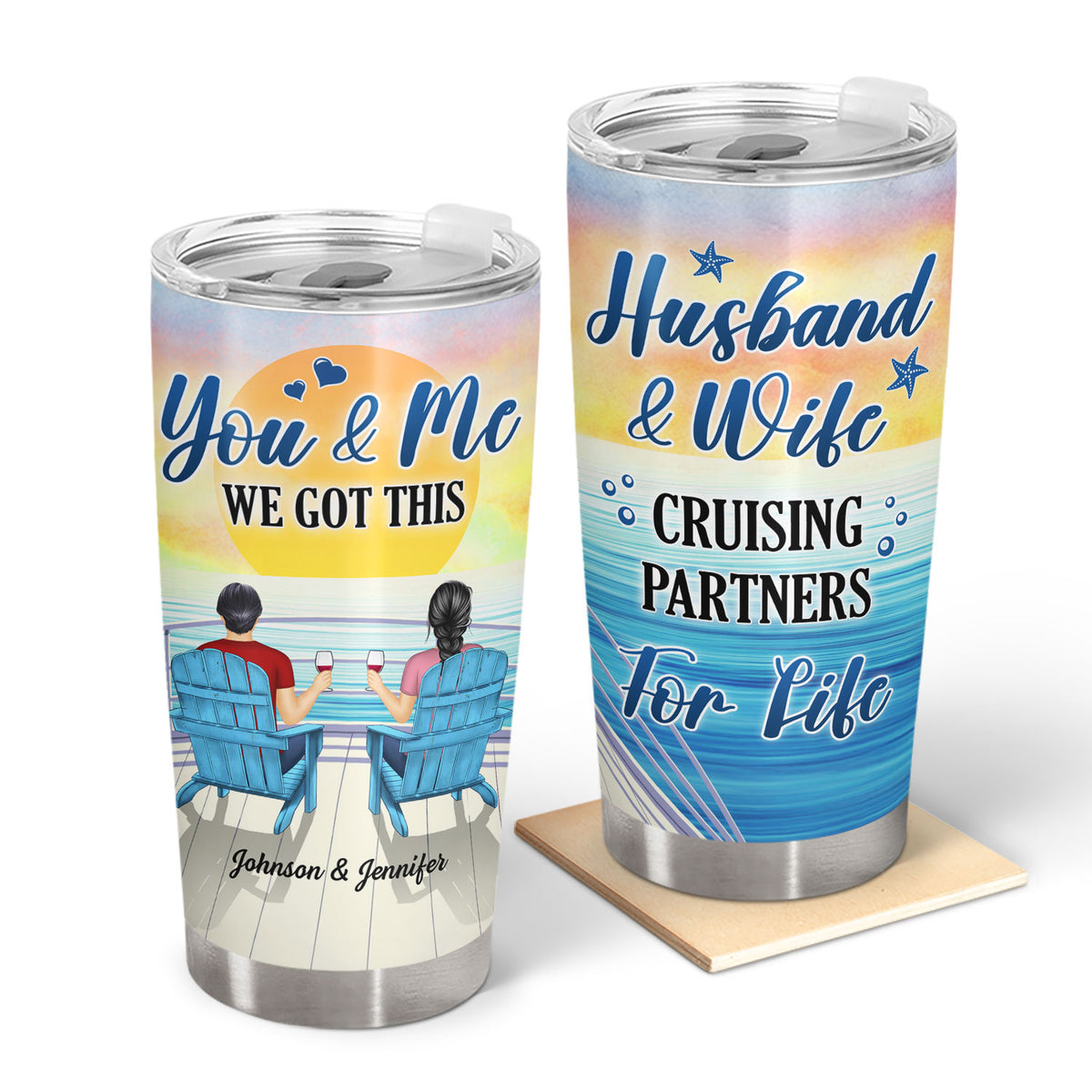 Husband And Wife Cruising Partners For Life Couple Personalized Stainless Steel Tumbler