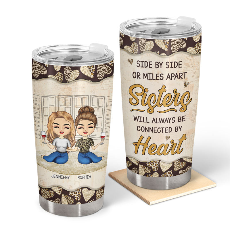 Chibi Sisters Will Always Be Connected By Heart Custom Sibling Gift Personalized Tumbler