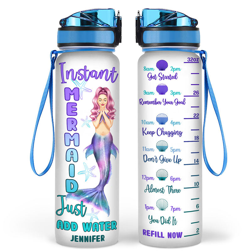Instant Mermaid Summer Girl Personalized Custom Water Tracker Bottle