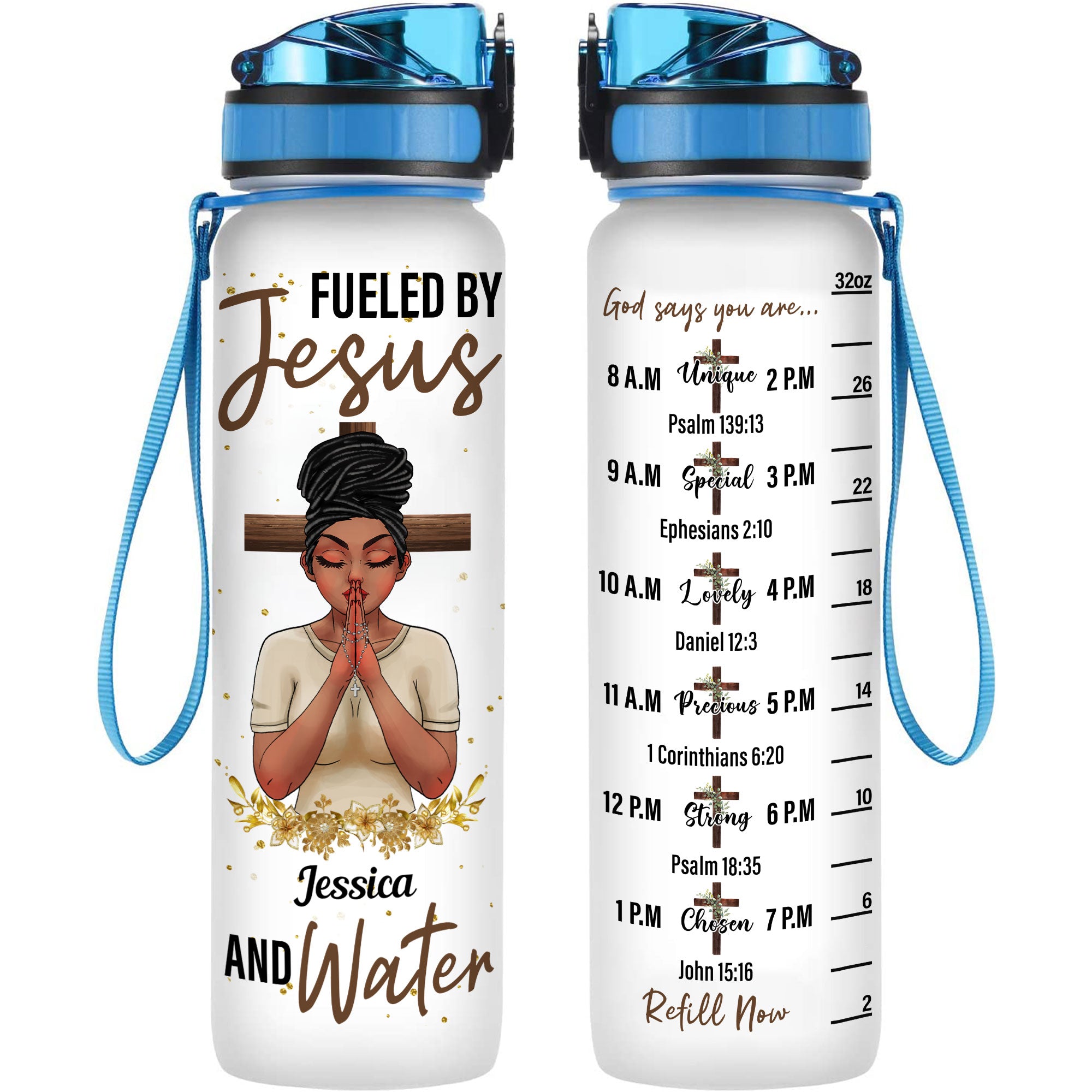 Fueled By Jesus And Water - Personalized Water Tracker Bottle
