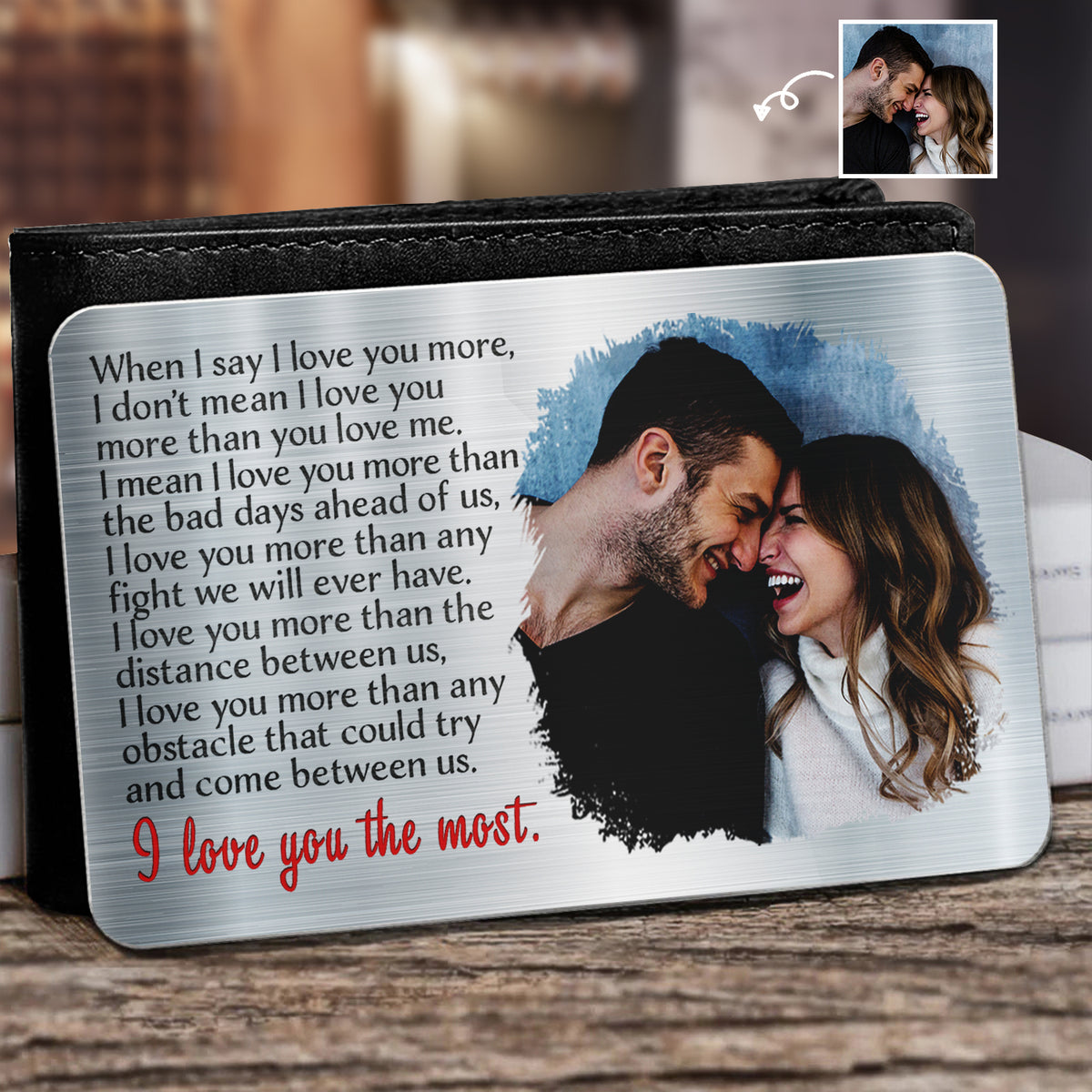 Custom Photo I Love You The Most Couples Husband Wife Personalized Aluminum Wallet Card