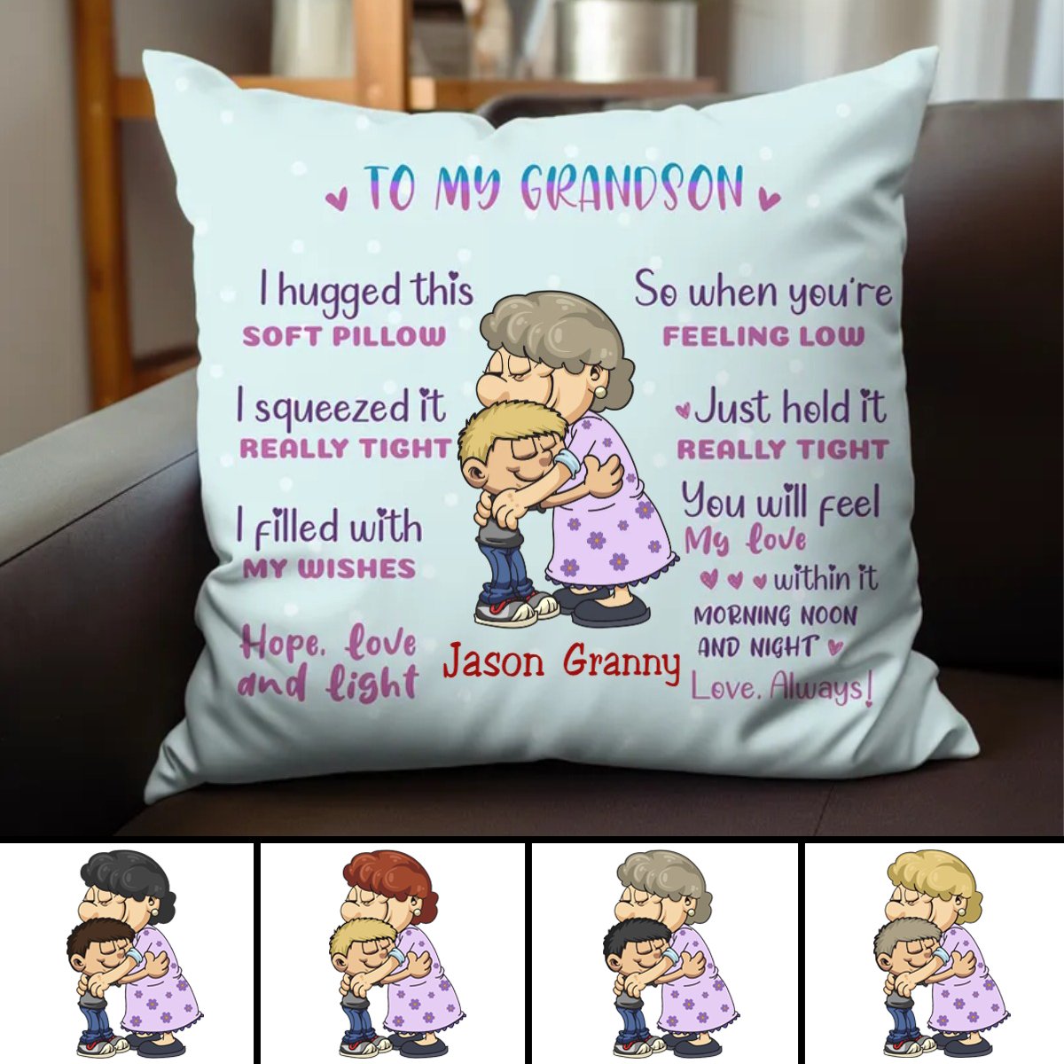 Grandma & Grandson - To My Grandson I Hugged This Soft Pillow - Personalized Pillow