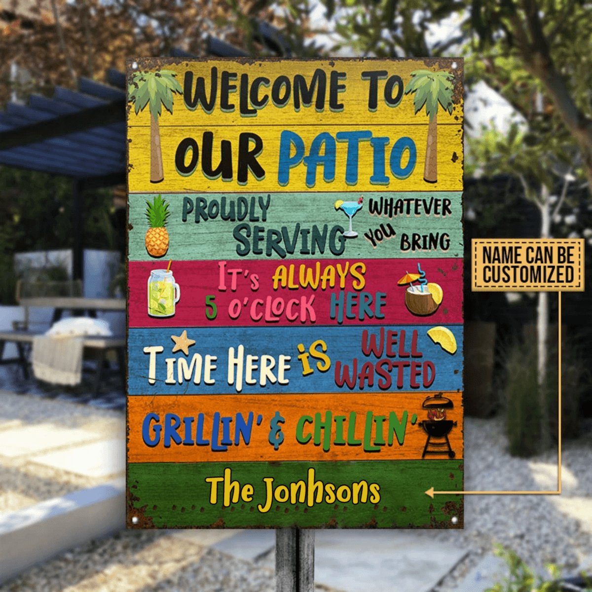 Personalized Patio Welcome Grilling Chilling Custom Classic Metal Signs
