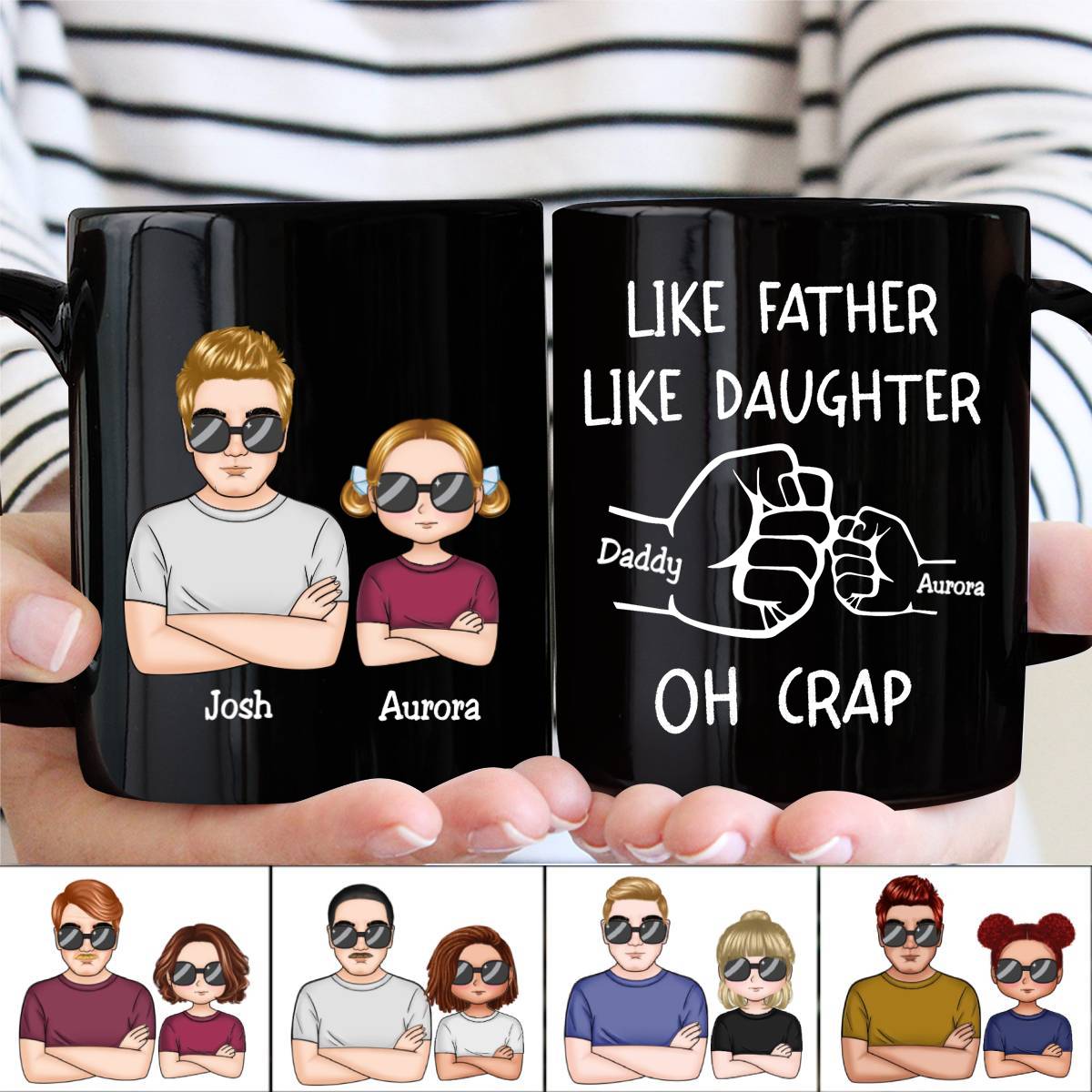 Father - Like Father Like Daughter Fist Bump Handshake - Personalized Black Mug