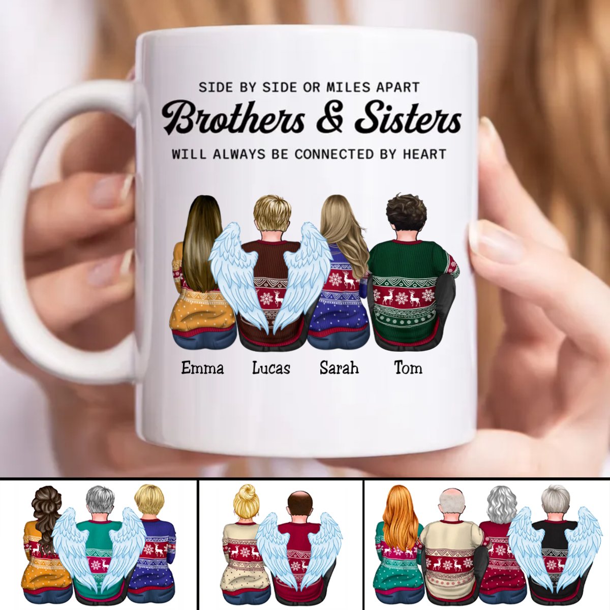 Family - Brothers & Sisters Will Always Be Connected By Heart - Personalized Mug