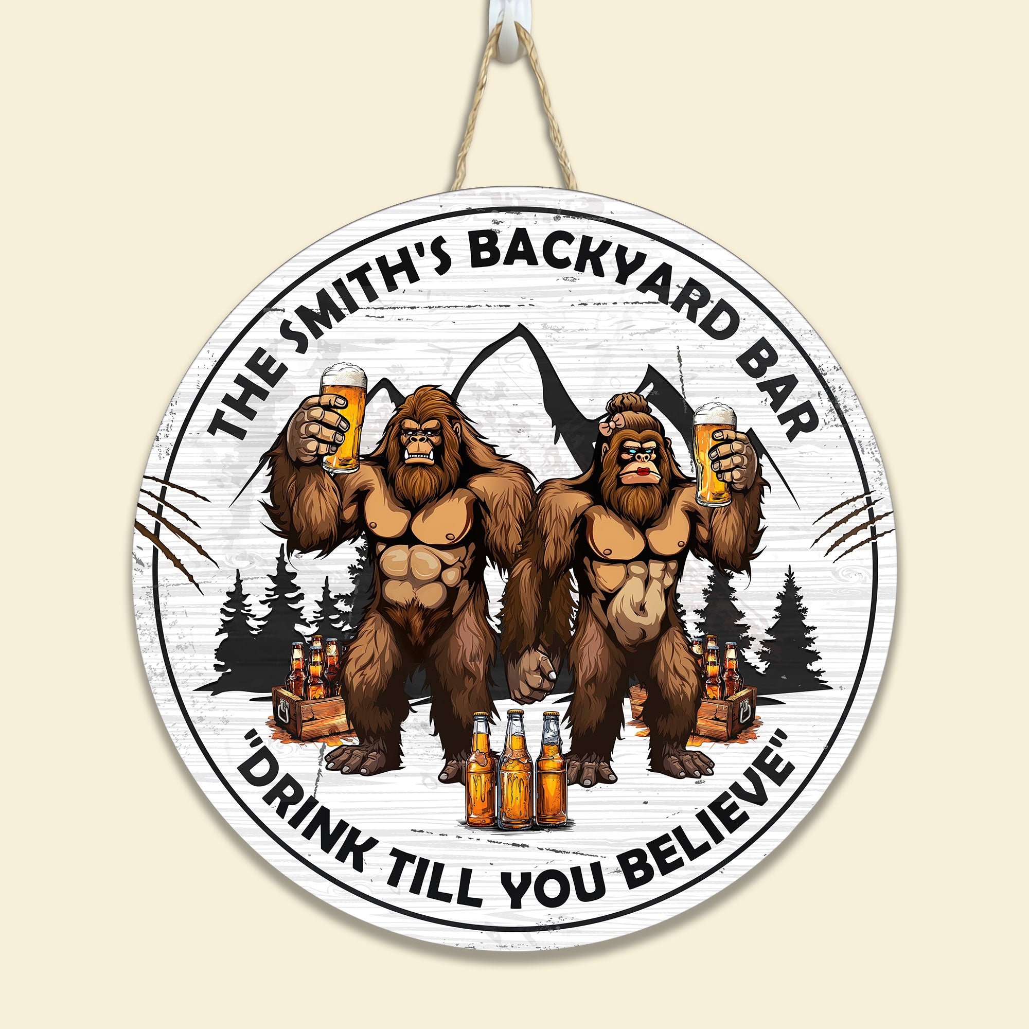 Backyard Bar "drink Till You Believe" - Personalized Round Wood Sign