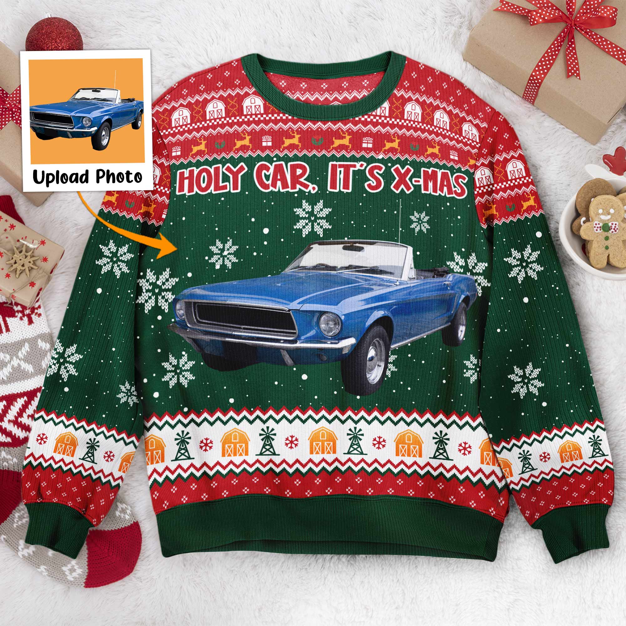 Holy Car, It's X-mas - Personalized Photo Ugly Sweater