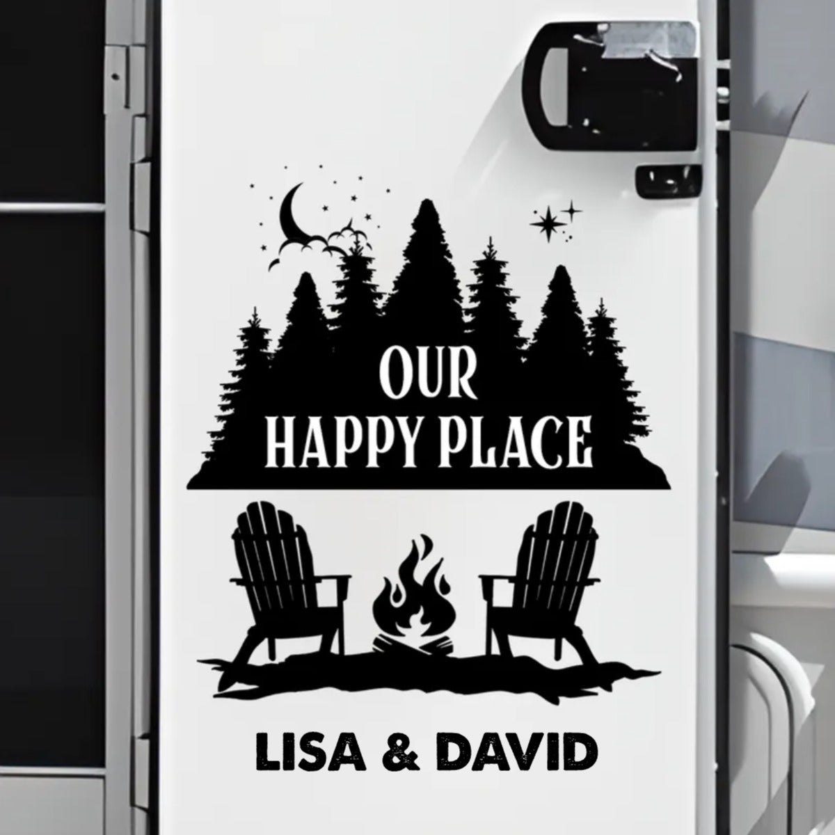 Camping Lovers - Our Happy Place - Camping Personalized Custom Rv Decal