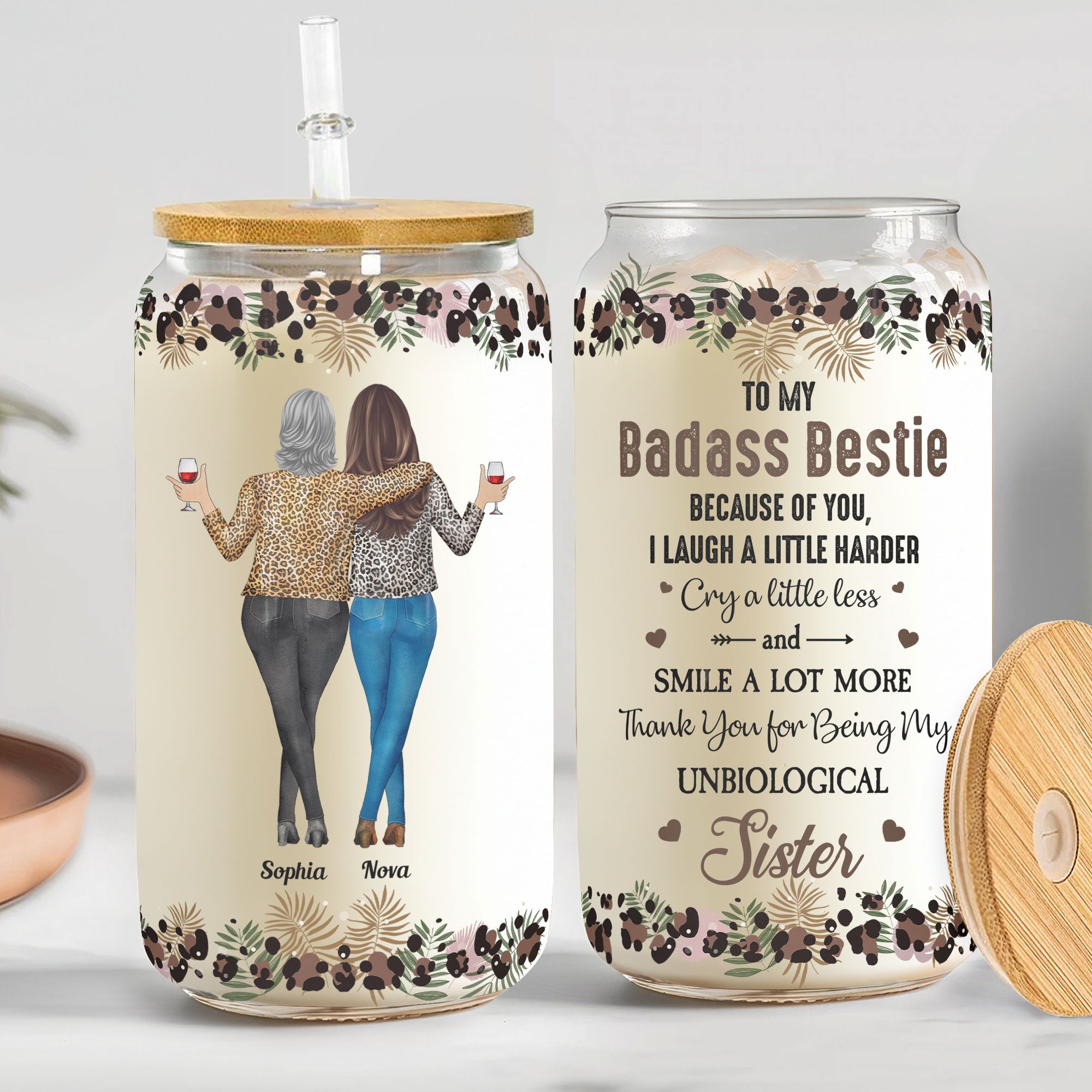 Because Of You I Laugh A Little Harder Friendship - Personalized Glass