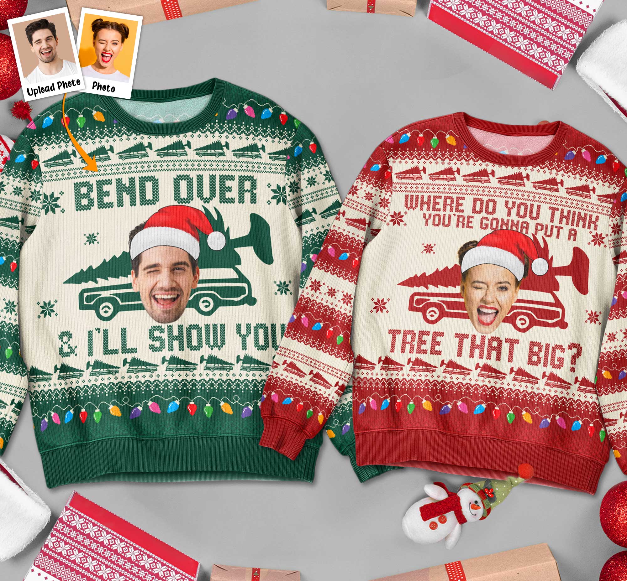 Custom Face Bend Over &amp; I'll Show You - Personalized Photo Ugly Sweater