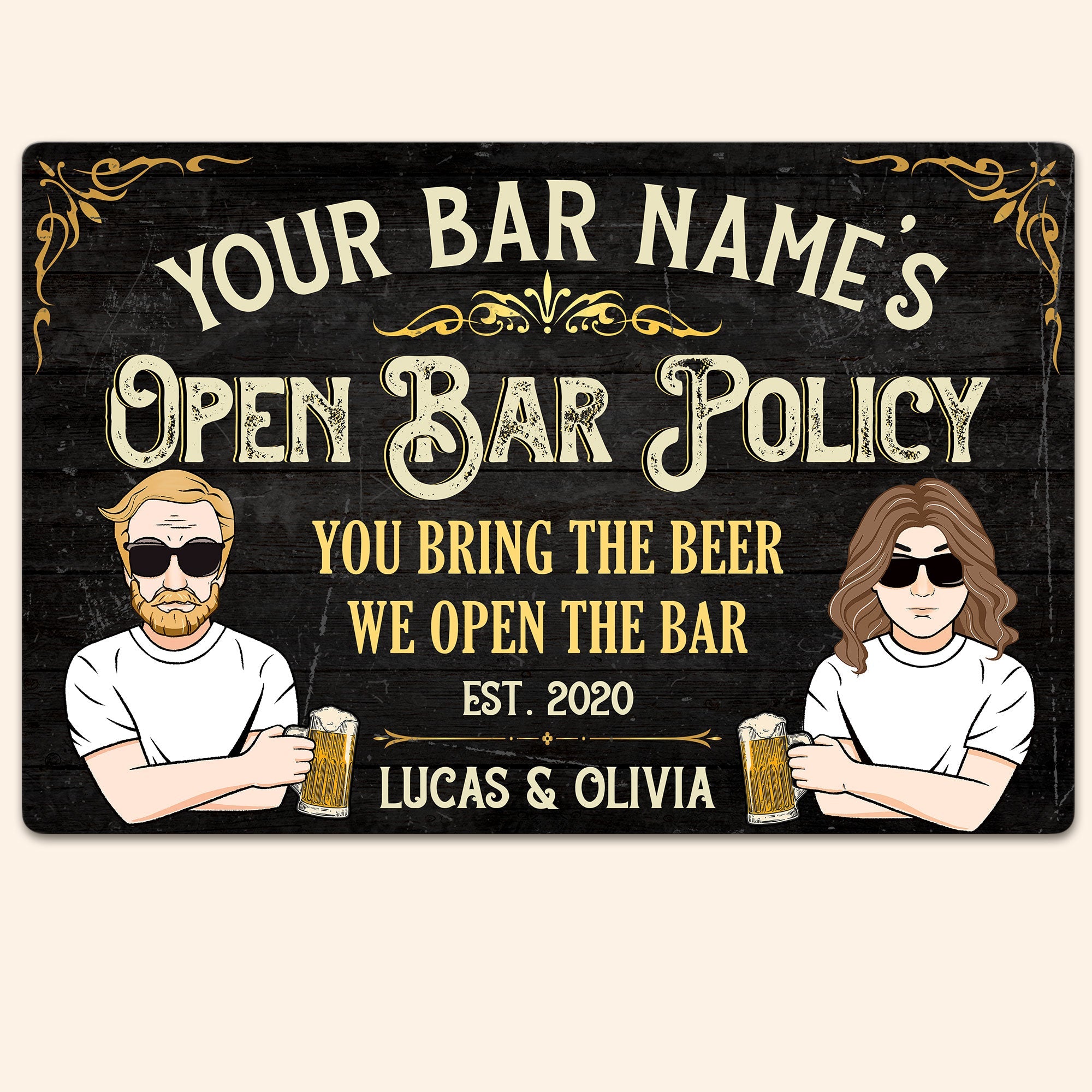 Open Bar Policy - Man Cave - Personalized Metal Sign