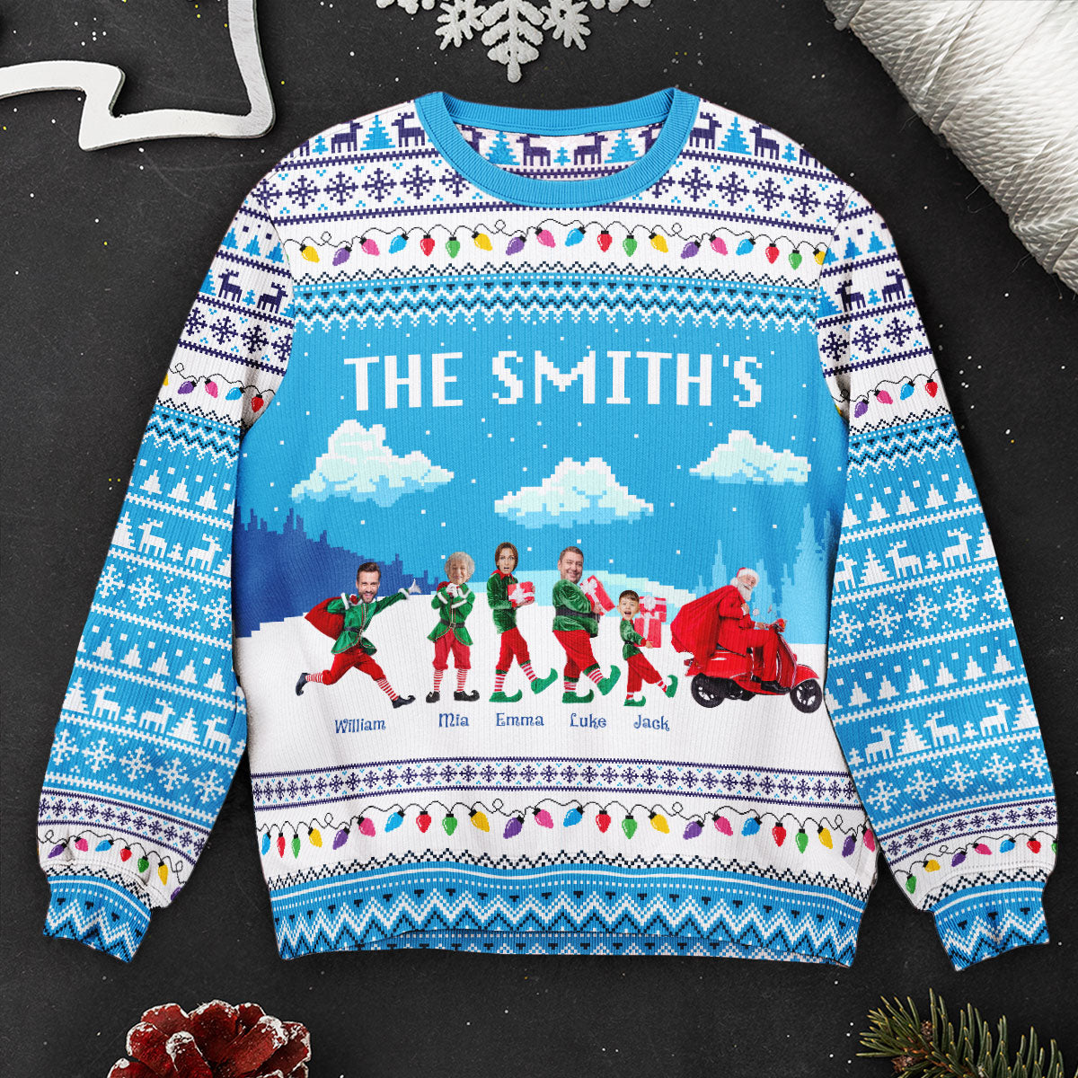 Family Elf Funny Christmas Custom Face - Personalized Photo Ugly Sweater