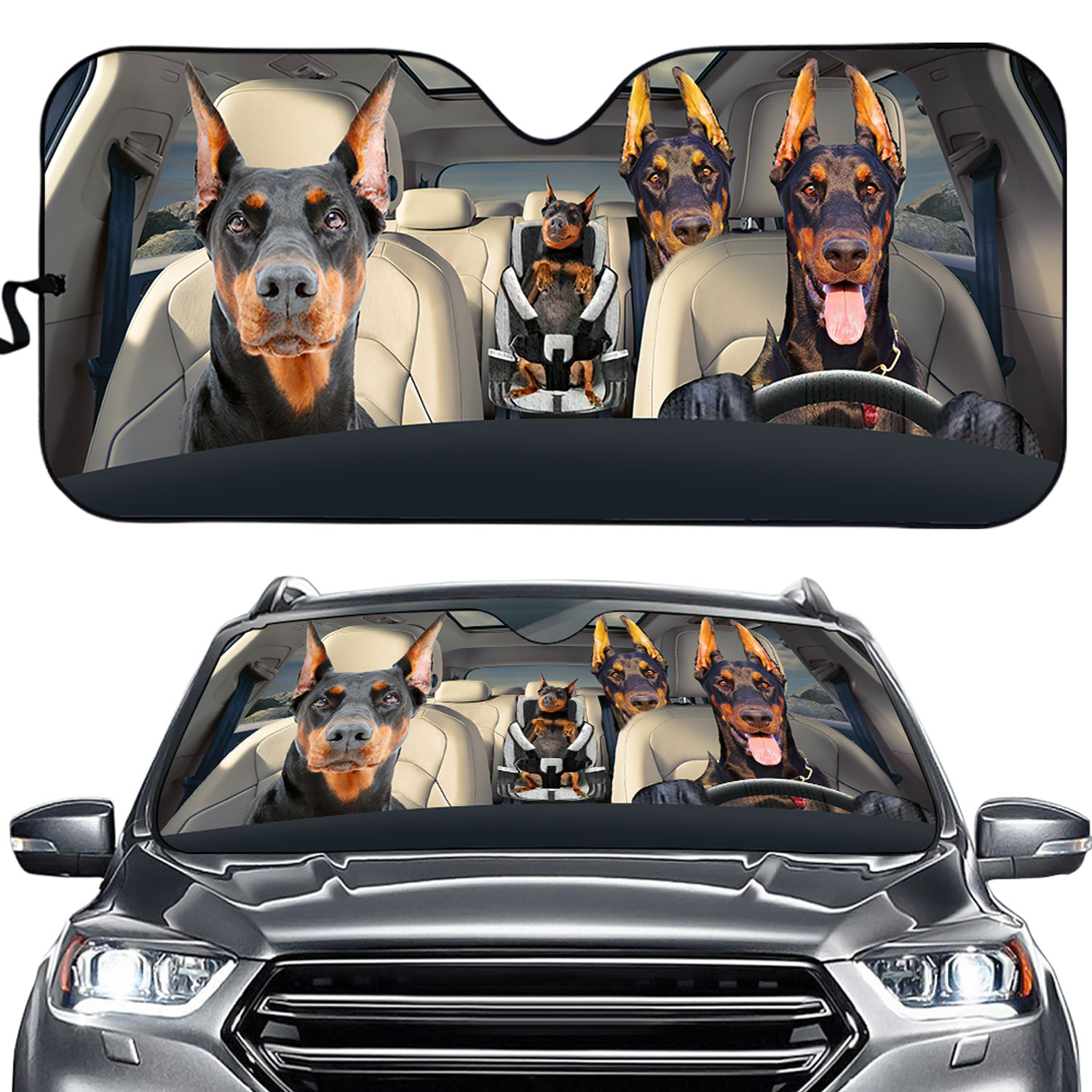 Doberman Dog Family Car Sun Shade
