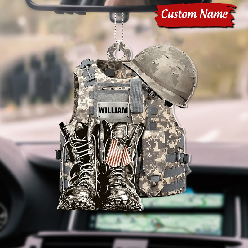 Military Uniform - Boots &amp; Hat - Personalized Acrylic Ornament