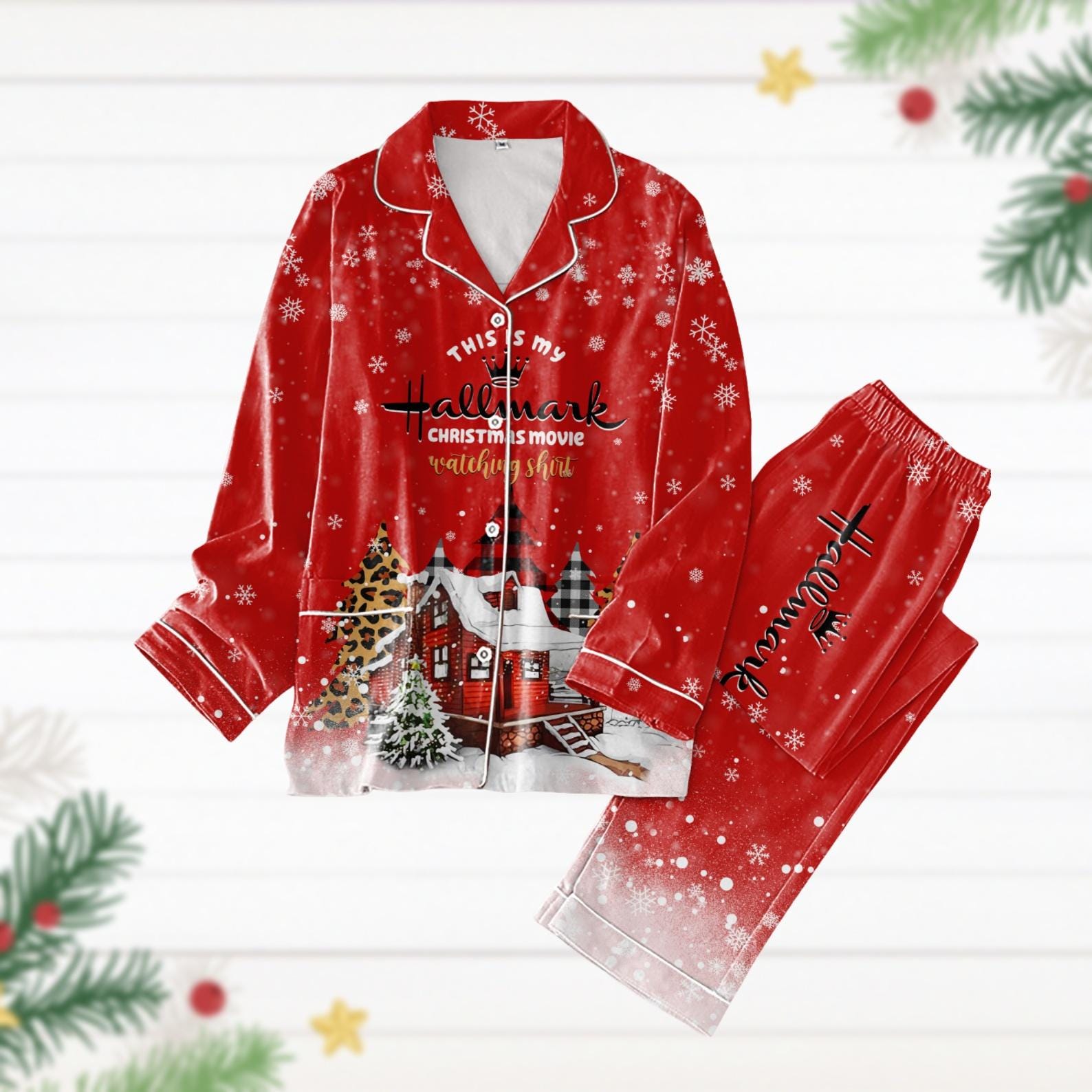 This Is My Hallmark Christmas Movie Pajamas Set, Holiday Spirit Pajamas, Hallmark Xmas Pjs, Long Sleeve Pyjamas, Christmas Party Outfit