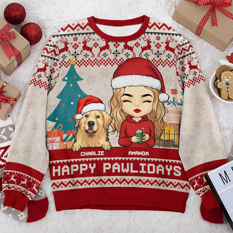 Happy Great Pawlidays - Dog &amp; Cat Personalized Custom Ugly Sweatshirt - Unisex Wool Jumper - Christmas Gift For Pet Owners, Pet Lovers