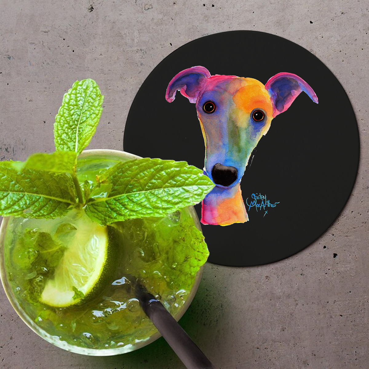 Whippet  Greyhound Print 'pansy' By Shirley Macarthur Coasters