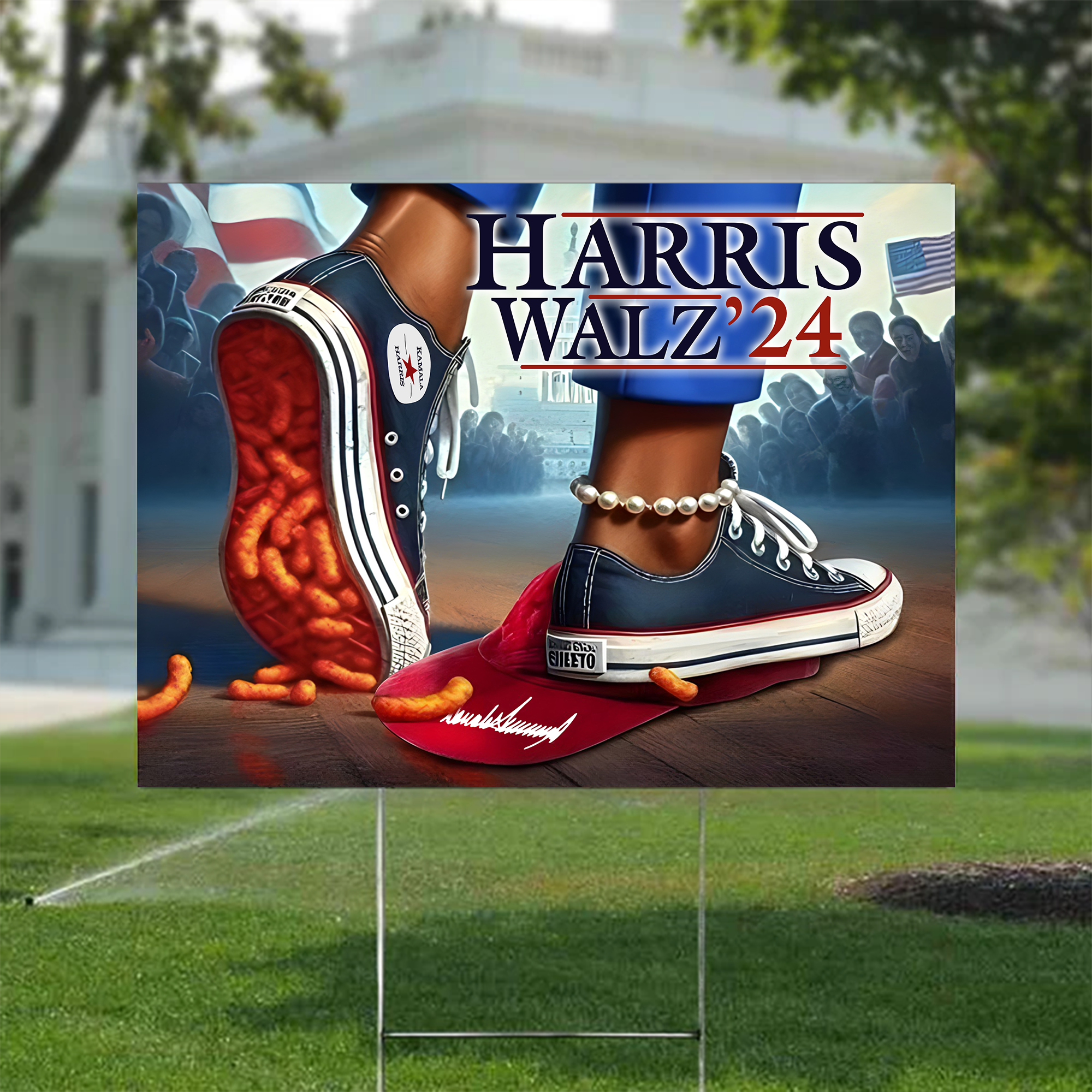 Harris Walz 2024 Yard Sign, Chucks And Pearls Lawn Sign, Kamala Chucks