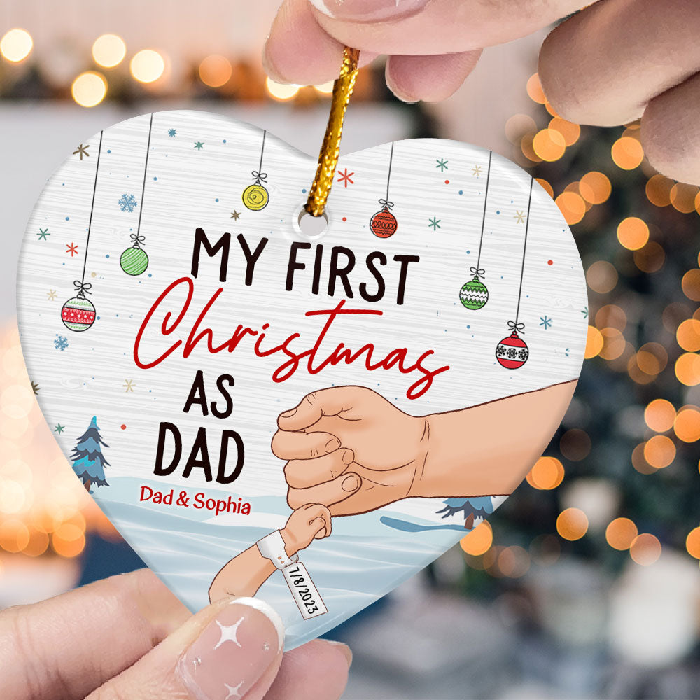 My First Christmas As Dad - Personalized Heart Shaped Acrylic Ornament