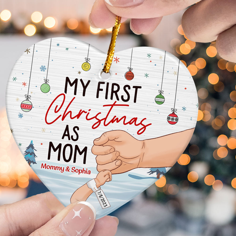 My First Christmas As Mom - Personalized Heart Shaped Acrylic Ornament