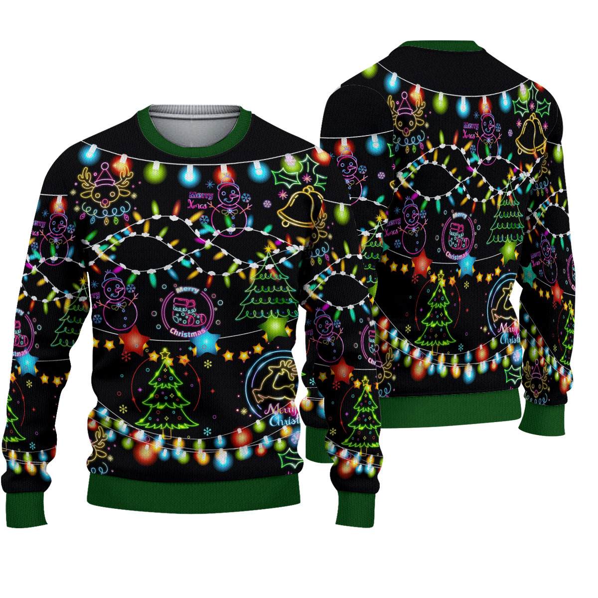 Christmas Bright Neon Lighting Ugly Christmas Sweater, Ugly Christmas Sweater
