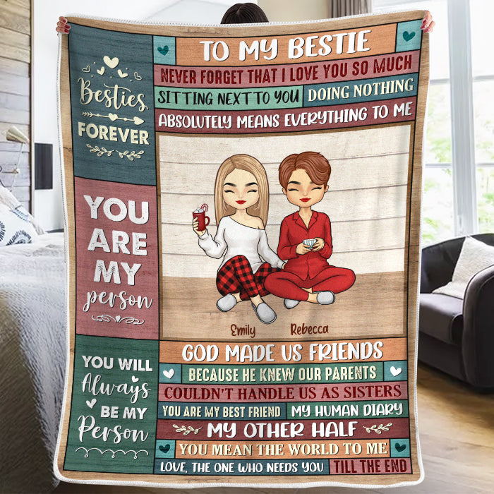 You Mean The World To Me - Bestie Personalized Custom Blanket - Christmas Gift For Best Friends, Bff, Sisters